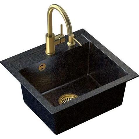 Steiner, Waschbecken, ART JOHNNY 110 (50x47x18,5) Steingran Art Gold Black Pearl with Handheld Siphon, Naomi Tap and Dis...