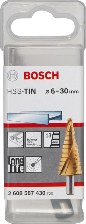 Produktbild Bosch Professional Zubehör Stufenbohrer HSS-TiN, 6 - 30 mm, 10 mm, 93,5 mm, 13 Stufen (10 mm)
