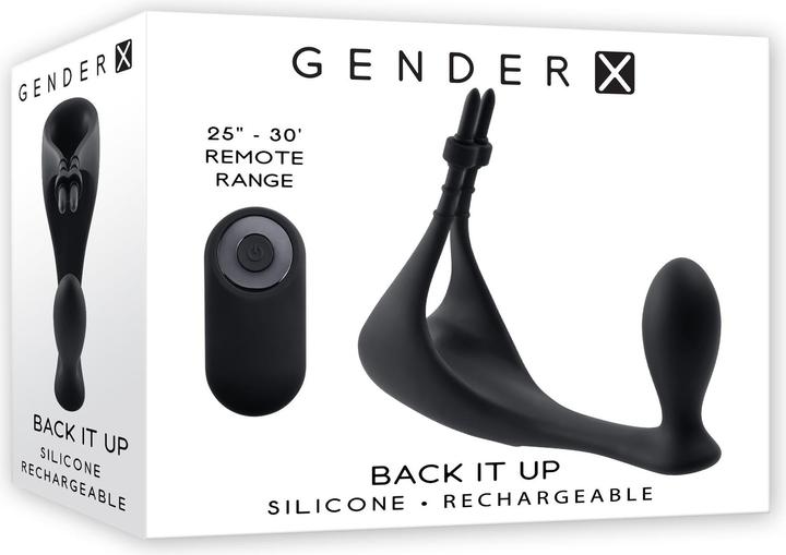 Actual product image Gender X Back It Up Vibrating Plug and Cockring - Black