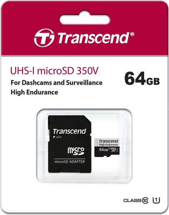 Produktbild Transcend microSDXC 350V 64GB Class 10 UHS-I U1 (64 GB, microSDXC, U1, UHS-I)