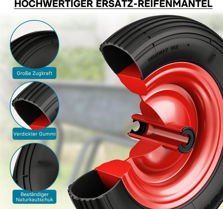 Produktbild Wiltec Rad Reifen 4.00-8 160kg Winkelventil Luftreifen Felge Ersatzrad Sackkarre
