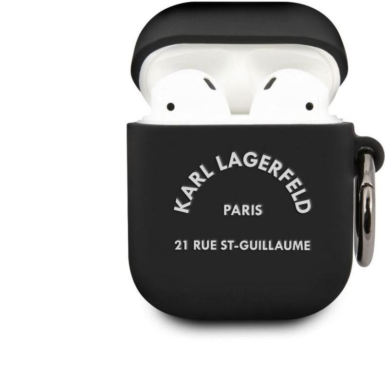 Karl Lagerfeld KLACA2SILRSGBK Rue St Guillaume Silikonhülle für Airpods 1 2, Schwarz (Kopfhörer Tasche), Kopfhörertasche...