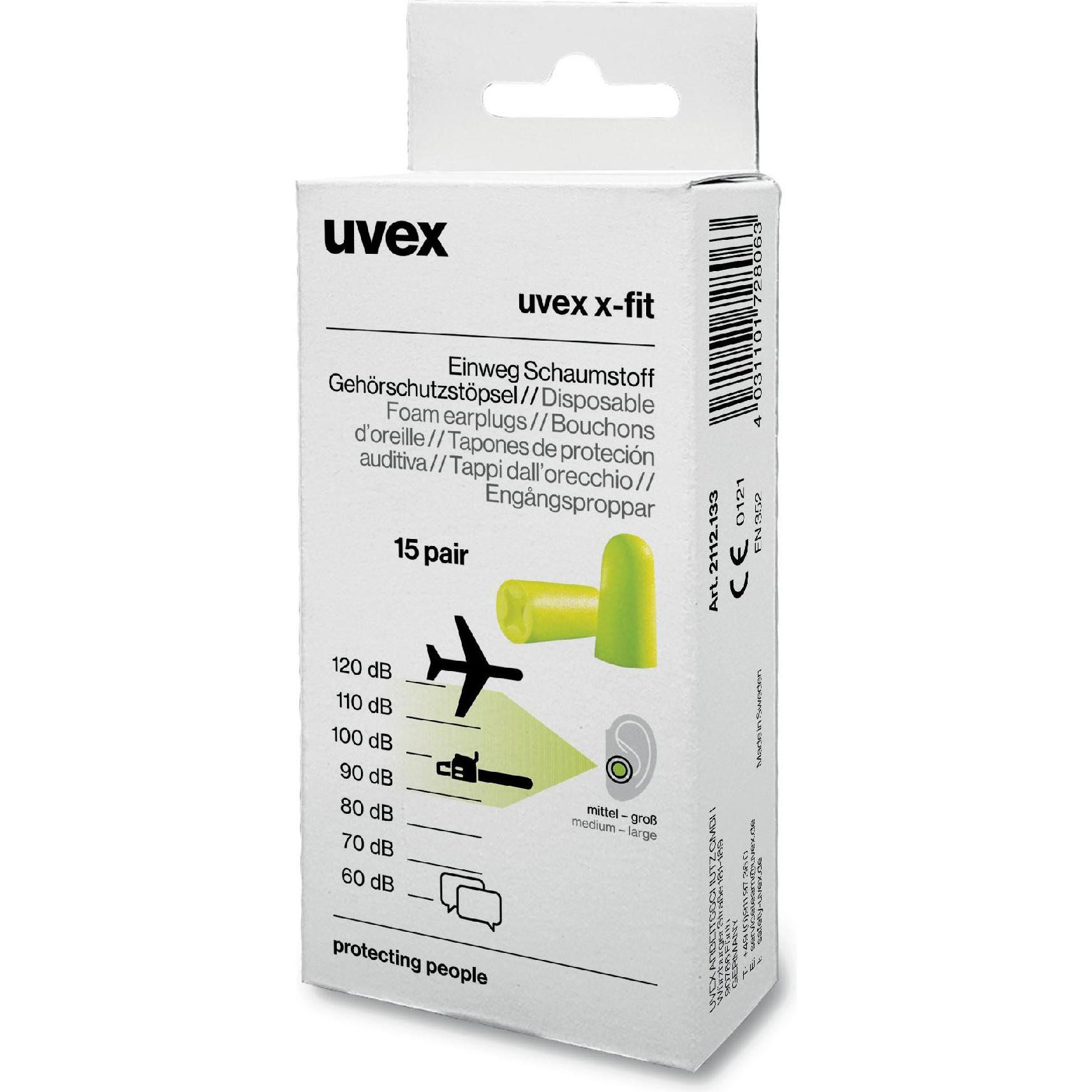 Uvex Safety, Gehörschutz, Gehörschutzstöpsel (15 x)