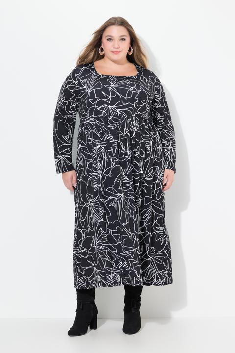 Produktbild Ulla Popken Jerseykleid, A-Linie, Carree-Ausschnitt, Langarm, Taschen (60)