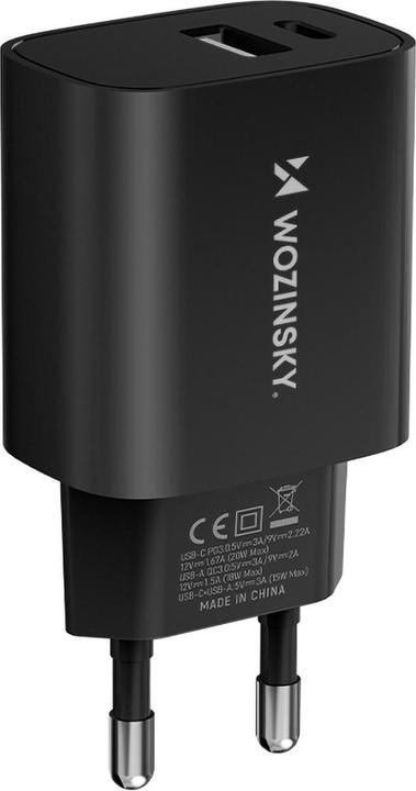 Actual product image Wozinsky WGWCB USB-A USB-C 20W wall charger - black (20 W)