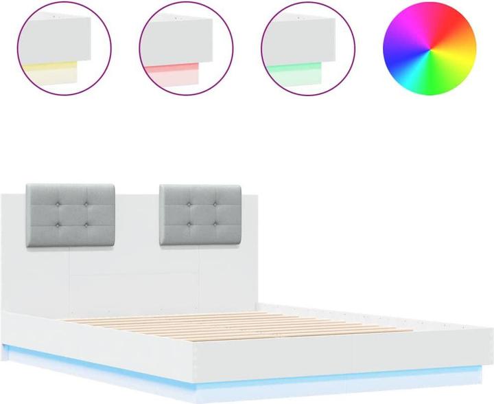 Produktbild vidaXL Bettgestell mit Kopfteil und LED-Leuchten (140 x 190 cm)