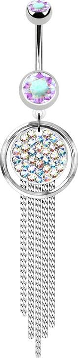 Actual product image Star Piercing Banana silver with two balls crystal multicolour pendant chandelier glitter thread (Brass, Surgical steel 316L)