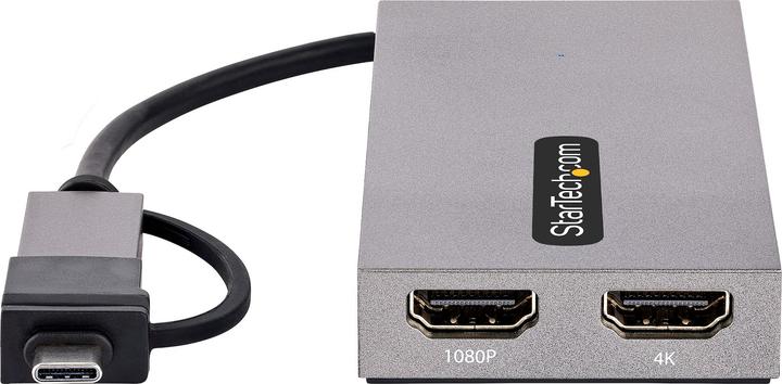 Actual product image StarTech com USB to Dual HDMI Adapter, USB A/C to 2x HDMI Displays (1x 4K30Hz, 1x 1080p), Integrated (HDMI, USB-A, USB-C, 10 cm)