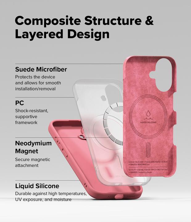 Actual product image Ringke Case for iPhone 16 SILICONE MAGNETIC PINK (Apple iPhone 16)