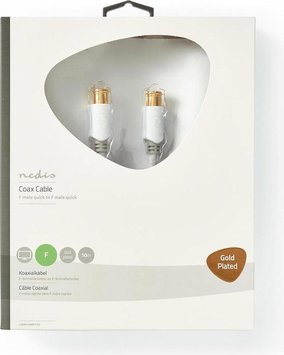 Produktbild Nedis Satelliten- und Antennenkabel - F-Schnellstecker - 10 m - rund - 75 Ohm - PVC/Metall - Weiss (75 dB, Antennenkabel)