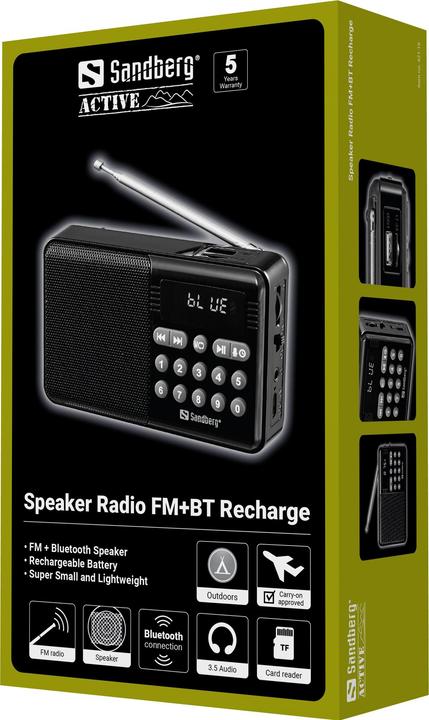 Actual product image Sandberg Speaker Radio FM+BT Recharge (FM, Bluetooth)