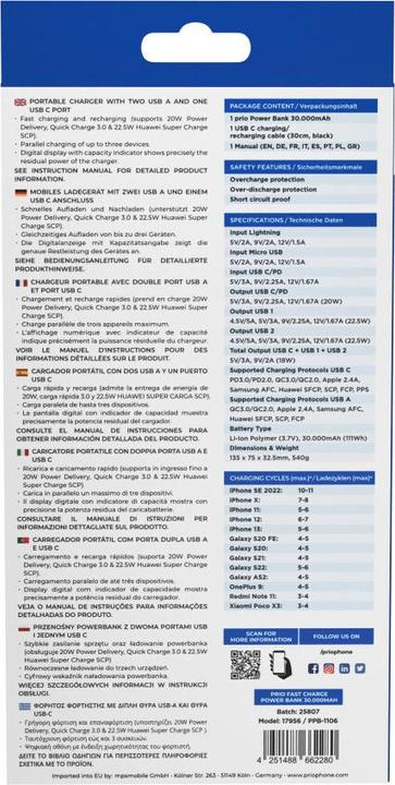 Produktbild prio Fast Charge (22.5W SCP/ 18W PD / QC3.0) Powerbank 30.000mAh schwarz (30000 mAh, 111 Wh)