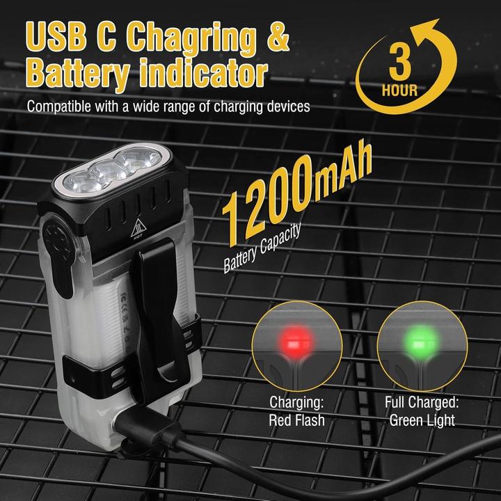 Image du produit Boruit V15 Mini Lampe Puissante - 80° Rotatif - 1200 Lumens -10 Modes - Base Magnétique (Blanc)