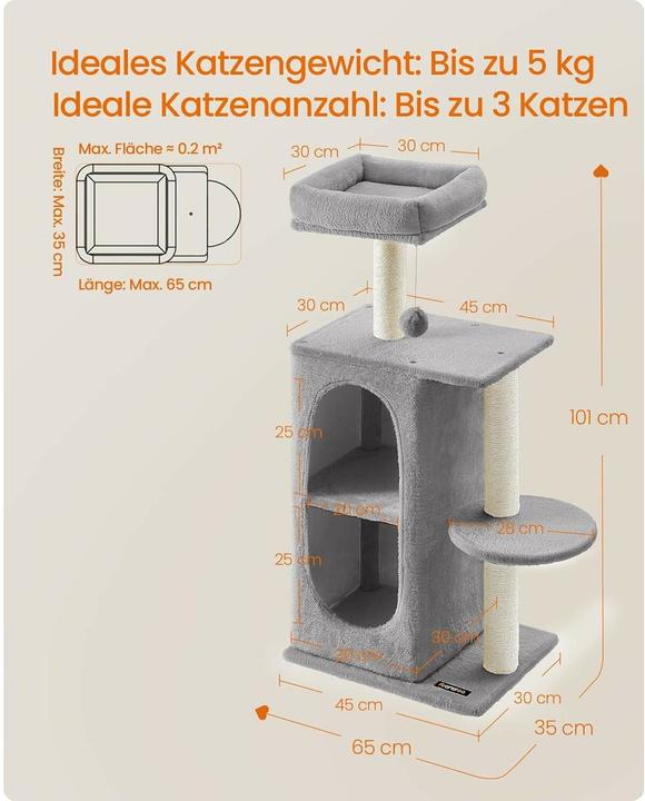 Image du produit Feandrea Arbre à chat (101 cm, Blanc, Gris, Gris clair, Gris colombe, Noir)