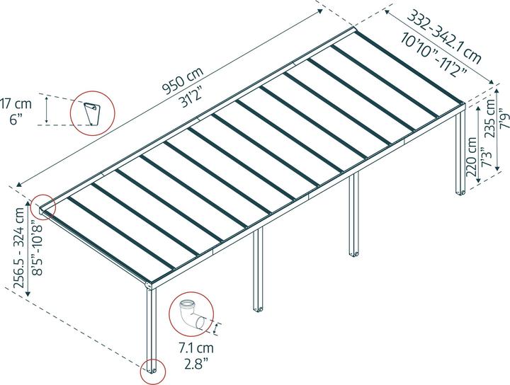 Actual product image Palram Patio roof Stockholm 950x330,5 cm anthracite