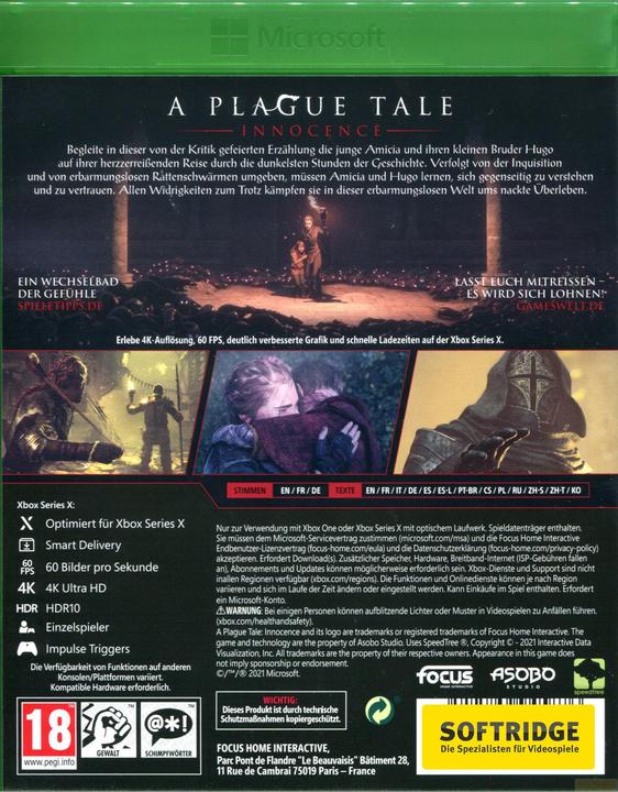 Produktbild Focus Home Interactive A Plague Tale: Innocence (Xbox One X, Xbox Series X, Multilingual)