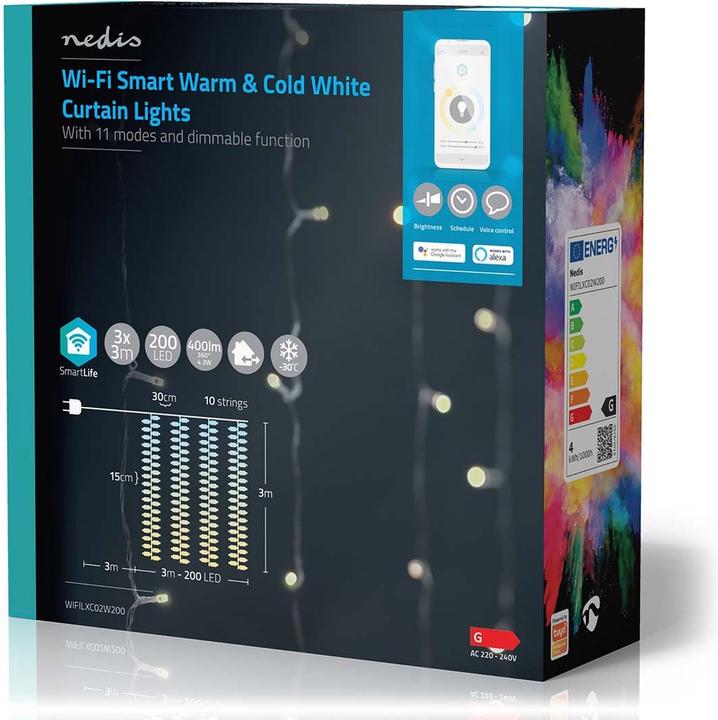Actual product image Nedis SmartLife Decorative LED | Curtain | Wi-Fi | Warm to Cool White | 200 LED's | 3 m | Android™ (0.20 m)
