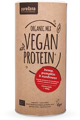 Immagine prodotto Purasana Mix di proteine vegane - Canapa / Zucca e Girasole (barattolo da 400 g) (Cocoa, 1 x, 400 g)