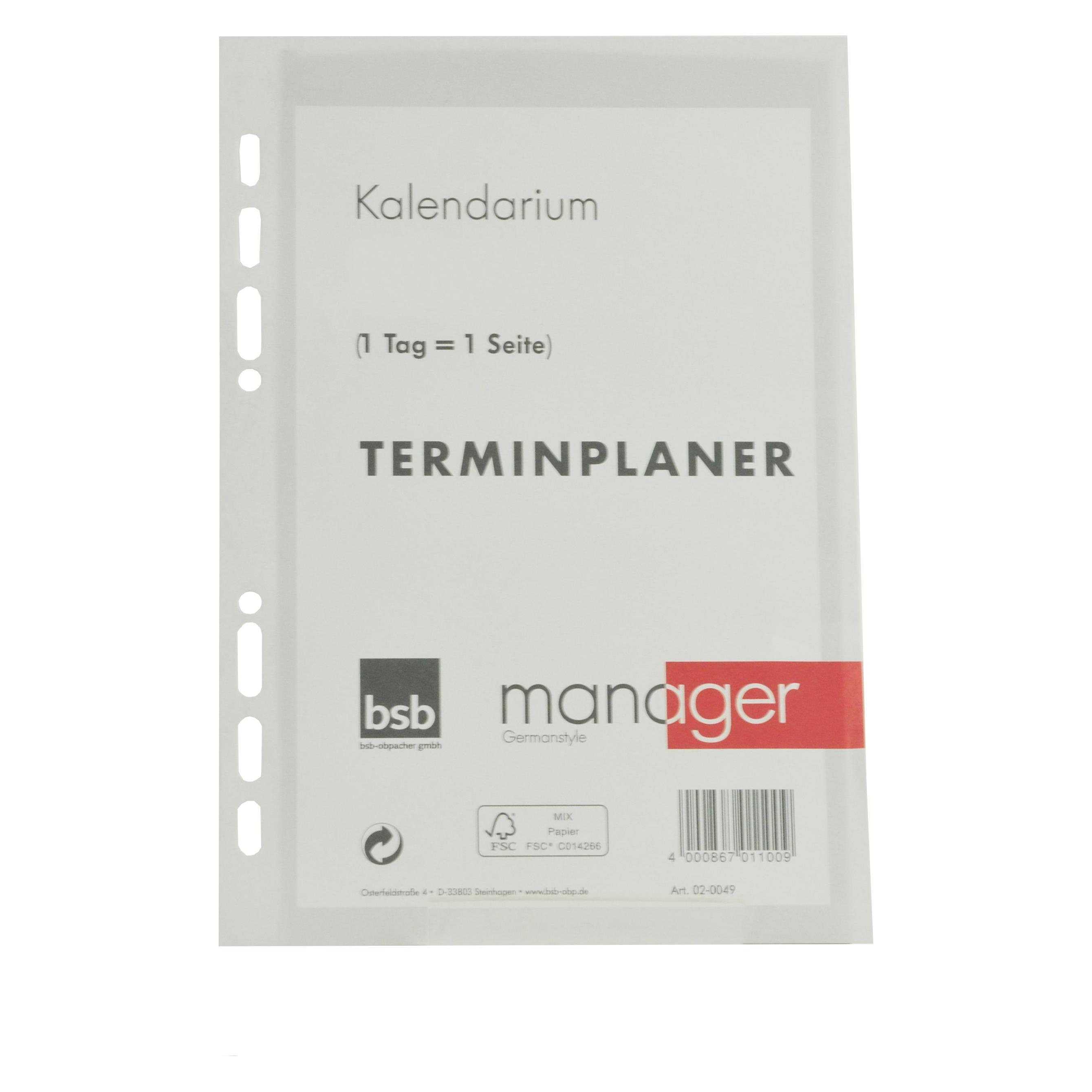 BSB-Obpacher Kalendarium für Timer ca. A5 1Tag/1Seiten (A5, 1 Tag / 1 Seite) (02-0049)