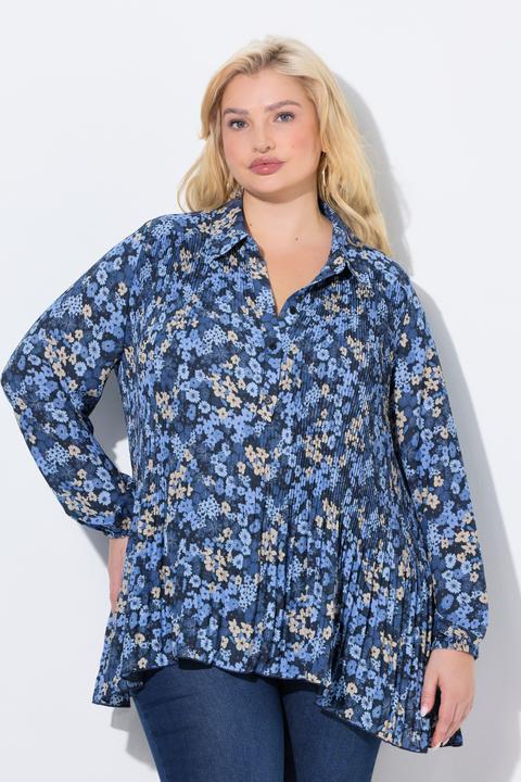 Actual product image Ulla Popken Pleated Floral Print Long Sleeve Tunic Blouse (54)