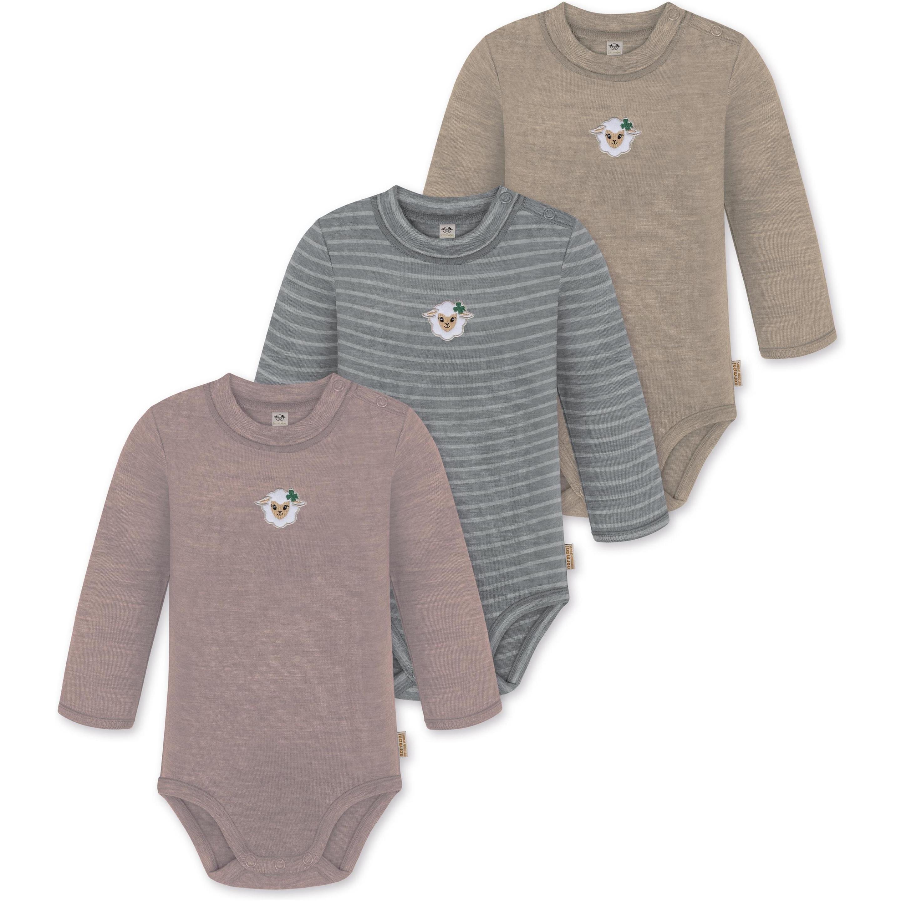 Normani, Herren, Body, 3er Pack Baby Merino Langarmbody „Tuai" - 9403, Beige, (62)