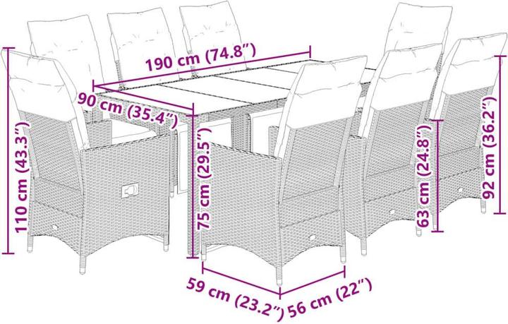 Image du produit vidaXL Bistro Set (190 x 90 x 75 cm)