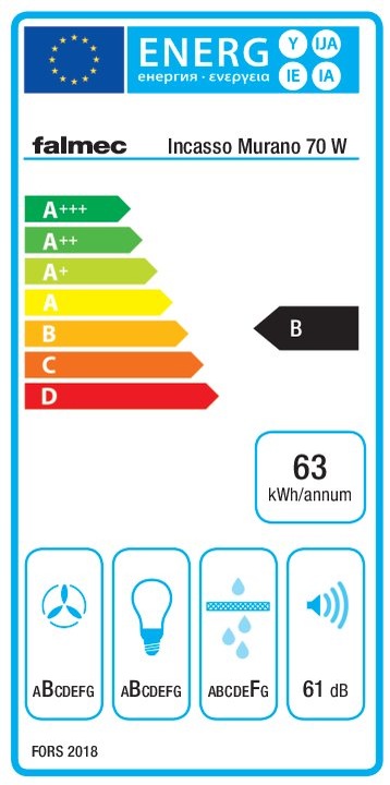 Etichetta energetica Falmec Incasso Murano 70 W (Sottostruttura cappuccio)