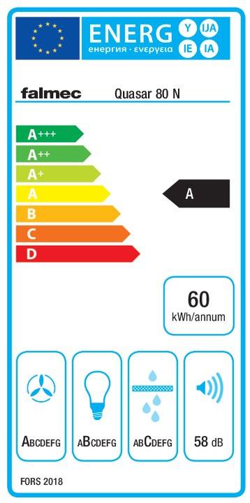 Label énergétique Falmec Quasar Design 80 N noir (Hotte murale)