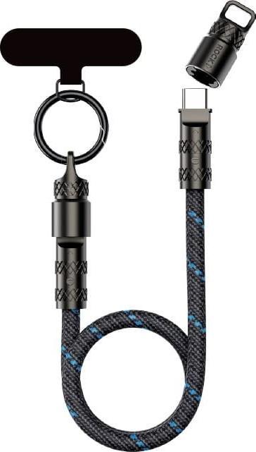 Produktbild Rock R15 Handy-Lanyard mit Ladefunktion – USB-C zu Lightning 27W / C zu C 60W, 30 cm, schwarz (0.30 m)