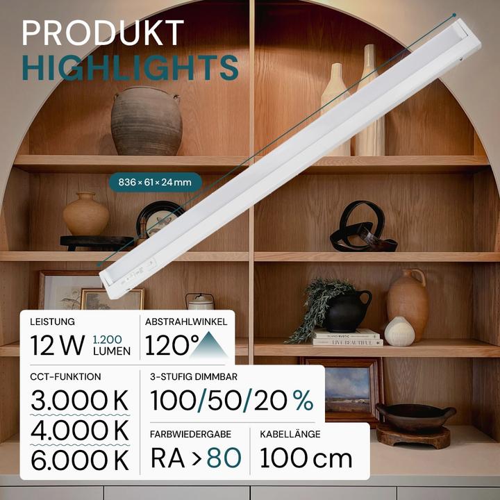 Produktbild Luxula LED-Unterbauleuchte, 12W, EEK: F, 1200lm, CCT, IP20, dimmbar, weiss, 84 cm (1200 lm)