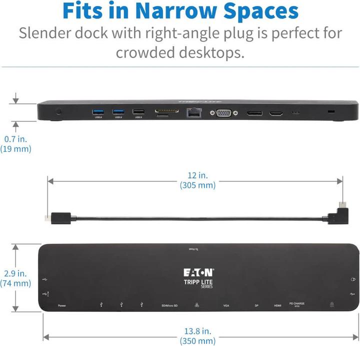 Produktbild Eaton USB-C Dock Triple Display 4K HDMI & DP VGA USB 3.2 Gen 1 USB-A/C Hub GbE 100W PD Cha (USB-C, 4 Ports)