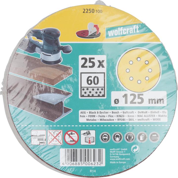 Actual product image wolfcraft wolfcraft 5 adhesive sanding discs exc. corundum K60 ø125 (60)