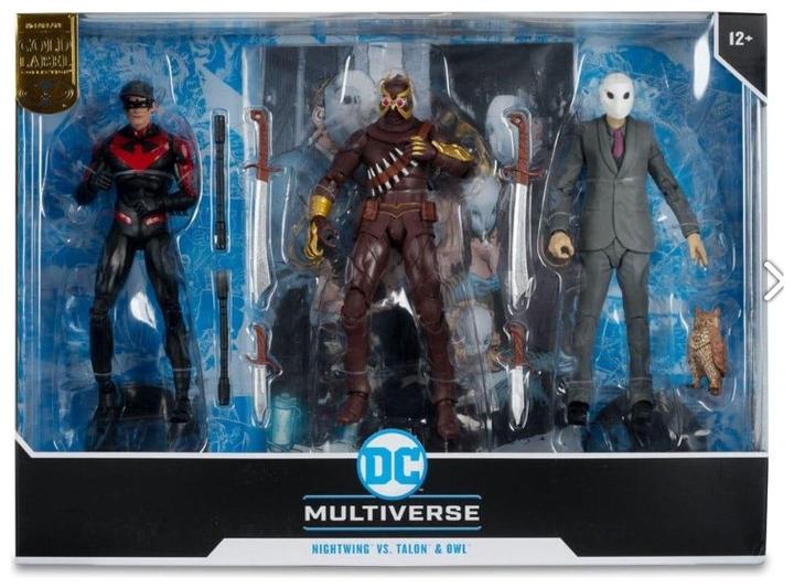 Actual product image McFarlane DC Multiverse action figures 3-pack Nightwing vs. Talon & Owl (Batman: The Court of Owls) (Gold Lab