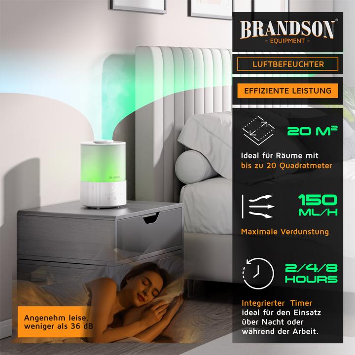 Produktbild Brandson Luftbefeuchter Aroma Diffuser 2,5 L mit RGB-Farbwechsel, 3 Nebelstufen, leise, Timer, Fernbedienung