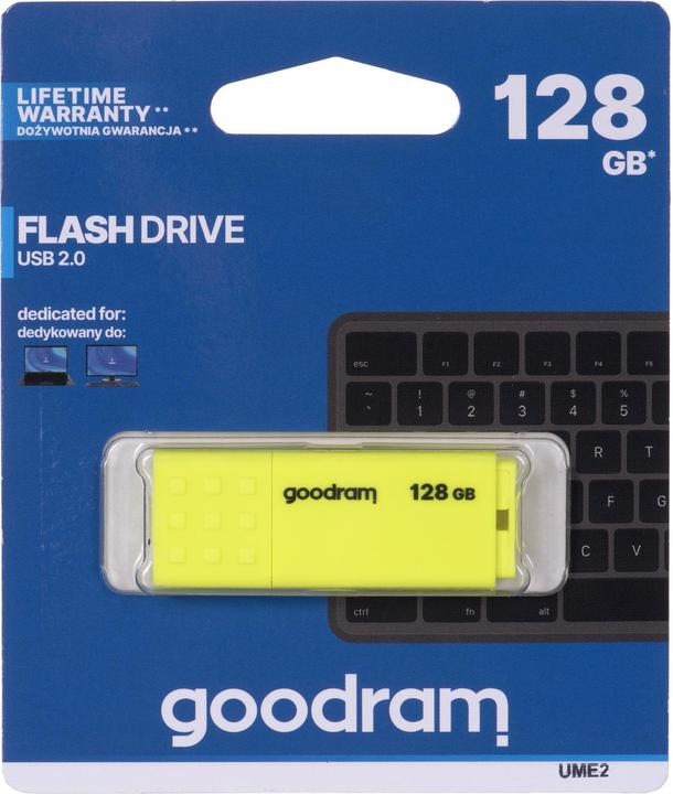 Produktbild Goodram UME2 UME2-1280Y0R11 Pendrive (128 GB, USB 2.0, gelb) (128 GB, USB-A)