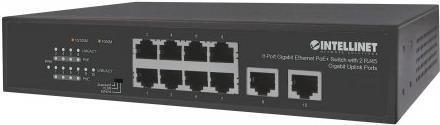 Actual product image Intellinet 8-Port Gigabit Ethernet PoE+ Switch with 2 RJ45 Gigabit Uplink Ports (8 ports)