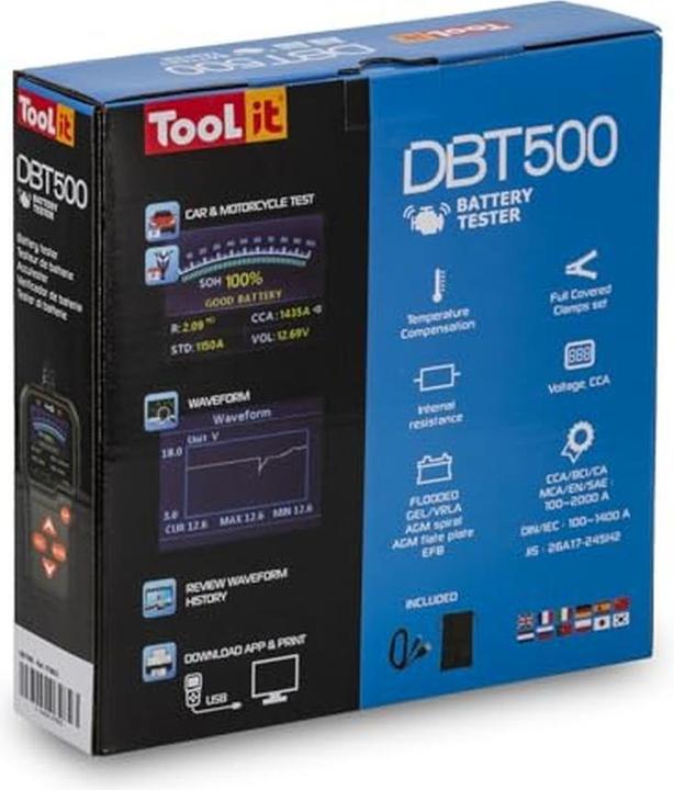 Image du produit Toolit DBT500 testeur de batterie de voiture 6 V, 12V test de batterie, vérification de l'alternateur