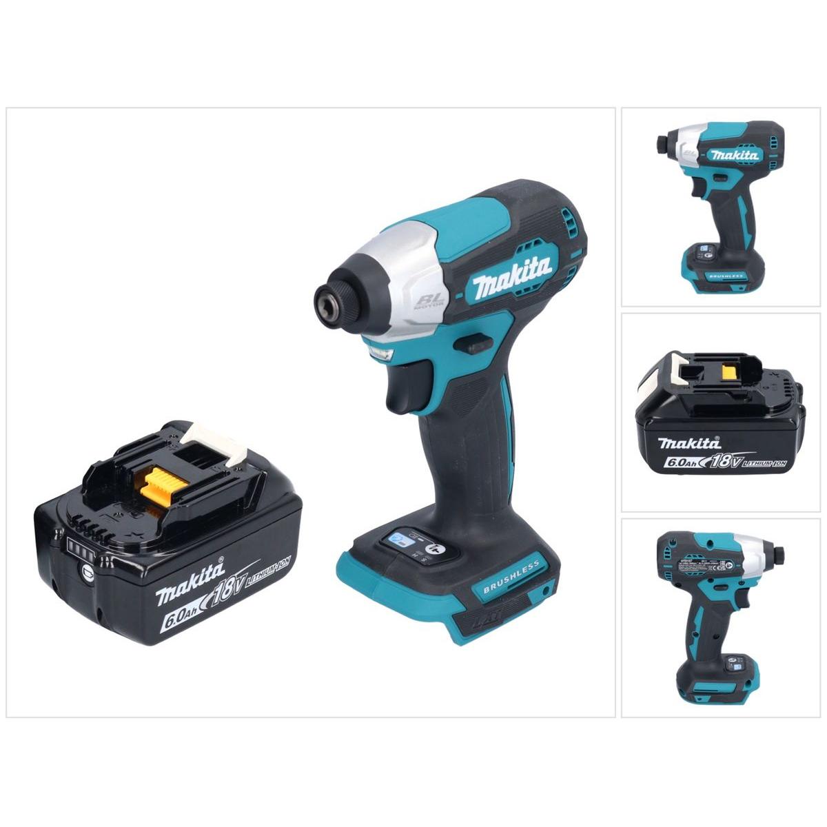 Makita, Bohrmaschine + Akkuschrauber, DTD 157 G1 Akku Schlagschrauber 18 V 140 Nm 1/4" Brushless + 1x Akku 6,0 Ah - ohne...