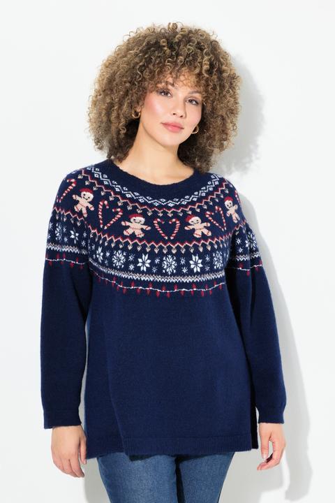 Image du produit Ulla Popken Pull de Noël à motif norvégien, col rond et manches longues (58)