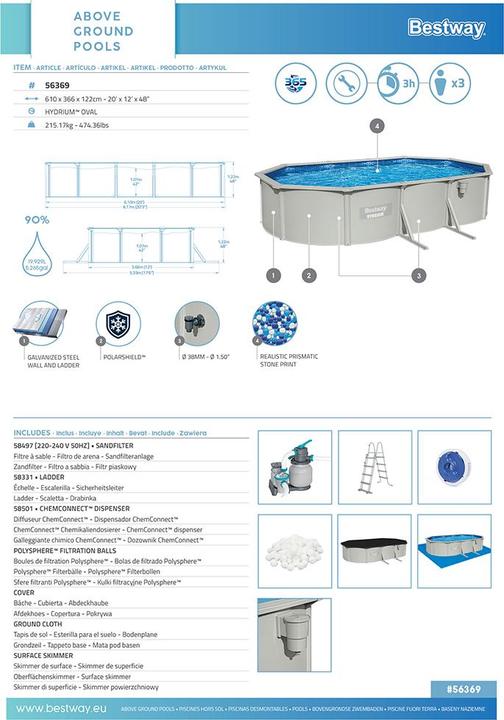 Image du produit Bestway Pool Hydrium Komplett-Set 610 x 366 x 122 cm (610 x 366 x 122 cm)