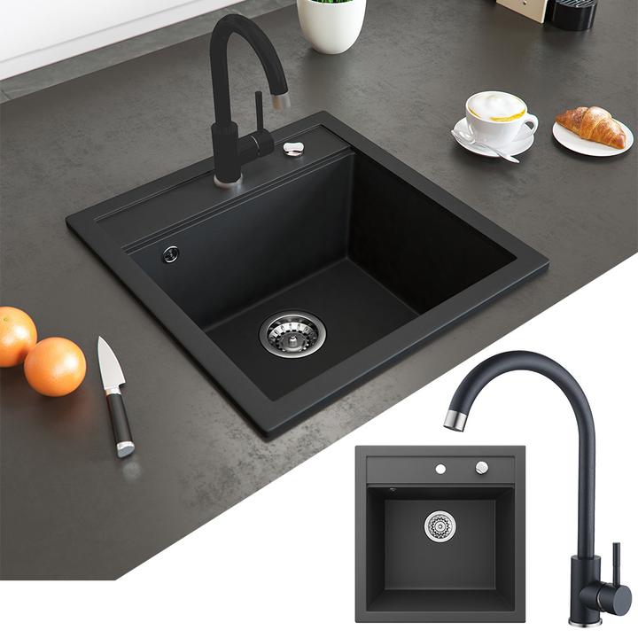 Produktbild Bergström mit Armatur  mit Armatur , Schwarz, 49 x 50 cm mit Armatur Schwarz (50 cm, 49 cm)