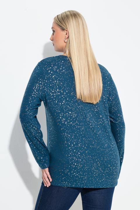 Produktbild Ulla Popken Sweatshirt, Metallic-Druck, V-Ausschnitt, Langarm (58, 60)