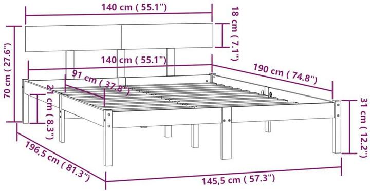 Image du produit vidaXL Bettrahmen (140 x 190 cm)