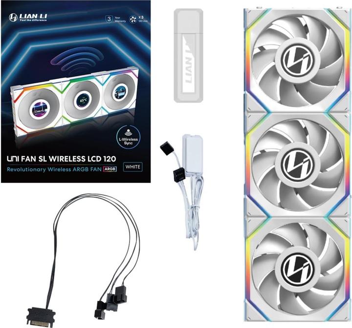 Produktbild Lian-Li UNI FAN SL Wireless LCD Lüfter, ARGB, PWM, 3er-Pack inkl. Controller - 120 mm, weiss (120 mm, 3x)