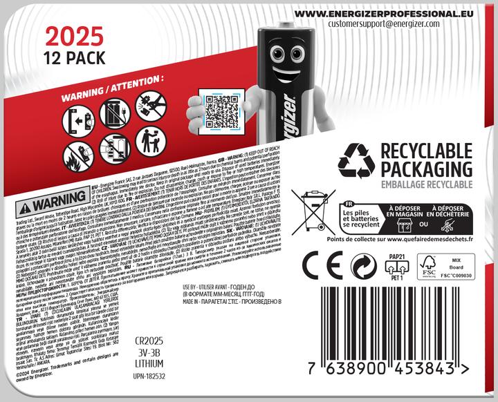 Produktbild Energizer Knopfzelle Lithium CR 2025 (12 Stk., CR2025, 163 mAh)