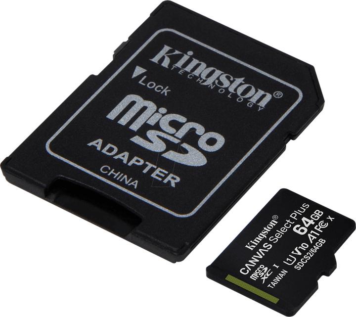 Actual product image Kingston Canvas Select Plus (64 GB, microSDXC, U1, UHS-I)