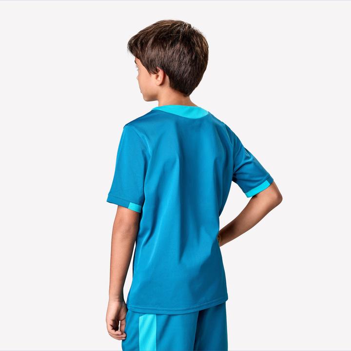 Immagine prodotto Kipsta Kinder Fussball Trikot - VIRALTO Kids Roarrr Snake Streifen grün/türkis (122)