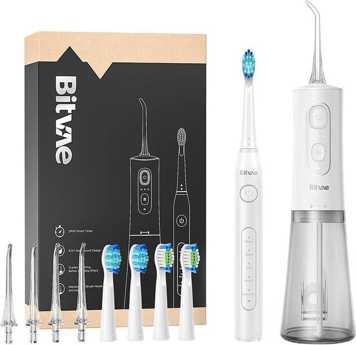 Image du produit Bitvae Brosse à dents sonique avec set de pointes et flosseur à eau D2+C2 (blanc) (Brosse à dents sonique)