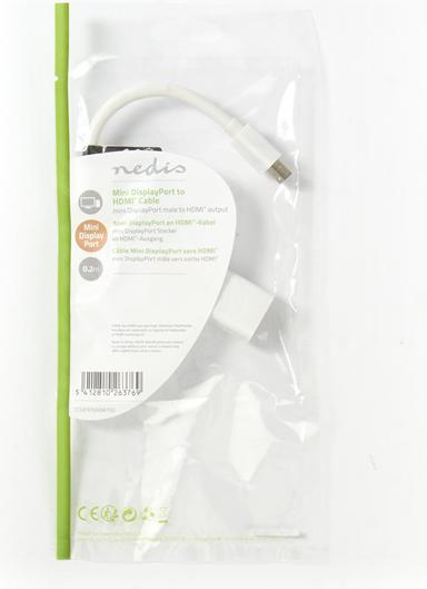 Image du produit Nedis Câble Mini DisplayPort DisplayPort 1.2 Mini DisplayPort mâle Sortie HDMIT 21.6 Gbps Vernic (0.20 m)