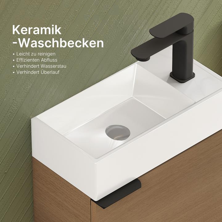 Produktbild Emke Badunterschrank mit Aufsatzwaschbecken, Sonoma Eiche, Soft Close Tür, Einlegeböden, hängend
